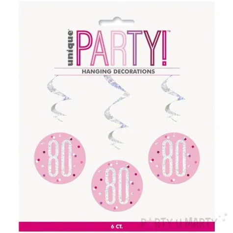 swiderki wiszace 80 urodziny glitz grochy rozowy unique 6 szt