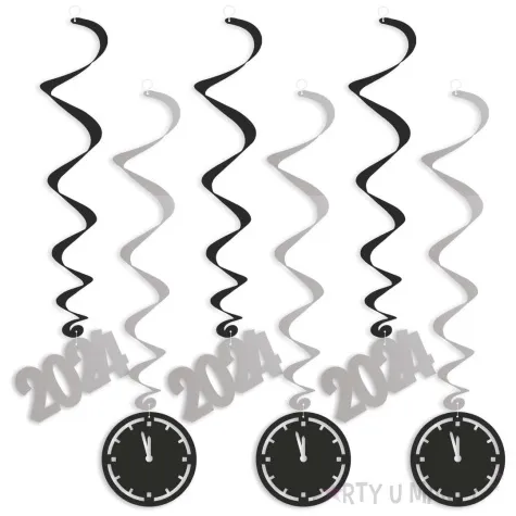 swiderki wiszace czas na nowy rok 2024 srebrno czarne 6 szt