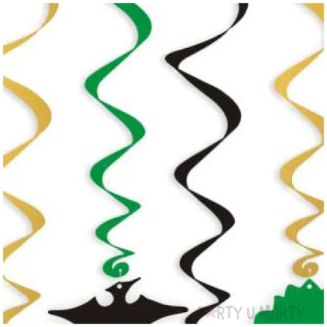 swiderki wiszace dino party zielone czarne zlote 6 szt