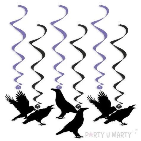 swiderki wiszace halloween kruki czarno fioletowe 6 szt