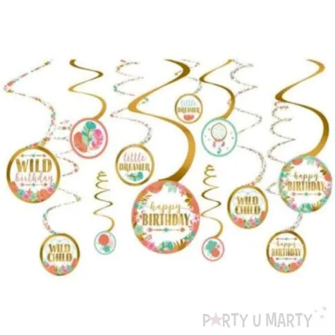 swiderki wiszace happy birthday w stylu boho amscan 12 szt