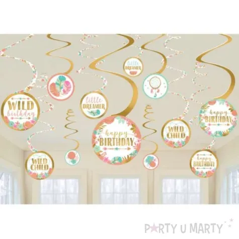 swiderki wiszace happy birthday w stylu boho amscan 12 szt