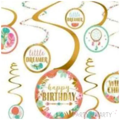swiderki wiszace happy birthday w stylu boho amscan 12 szt