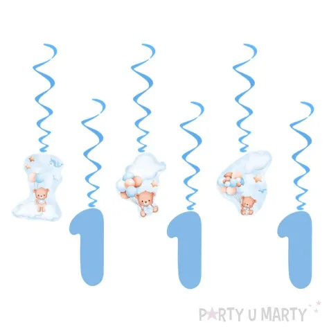 swiderki wiszace misie z balonikami na roczek blekitny congee 65 cm