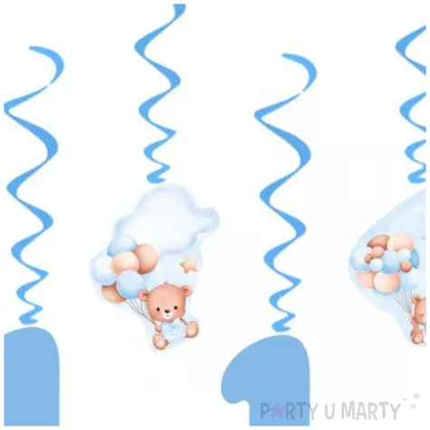 swiderki wiszace misie z balonikami na roczek blekitny congee 65 cm