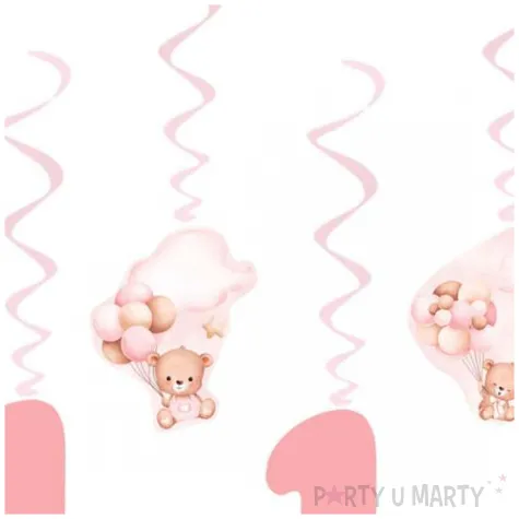 swiderki wiszace misie z balonikami na roczek rozowy jasny congee 65 cm