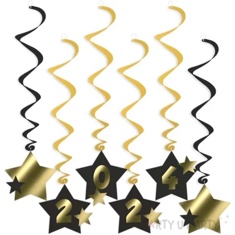 swiderki wiszace nowy rok 2024 z gwiazdami zloto czarne 6 szt