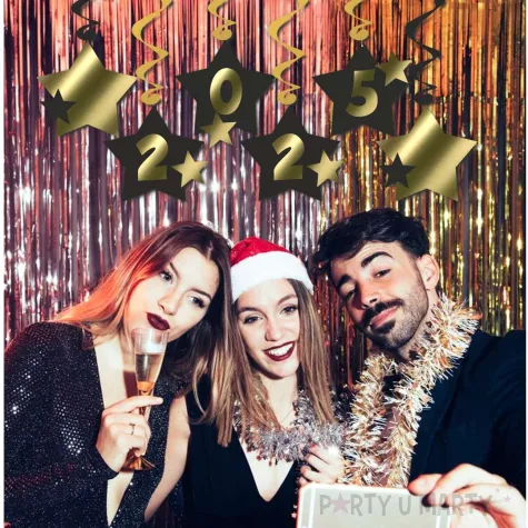 swiderki wiszace nowy rok 2025 z gwiazdami zloto czarne 6 szt