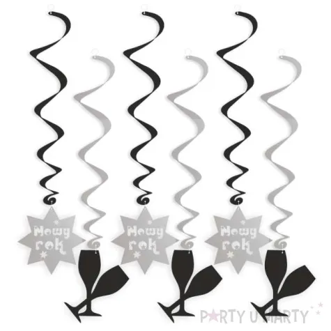 swiderki wiszace nowy rok i szampanowki srebrno czarne 6 szt