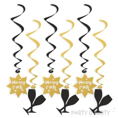 swiderki wiszace nowy rok i szampanowki zloto czarne 6 szt