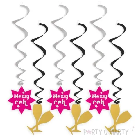 swiderki wiszace nowy rok i szampanowki zloto i fuksja 6 szt