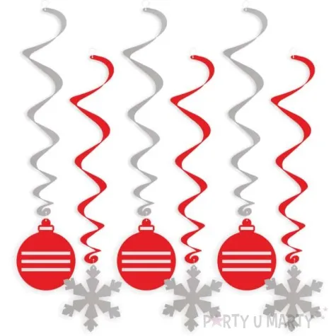 swiderki wiszace swiateczne bombki czerwono srebrne 6 szt