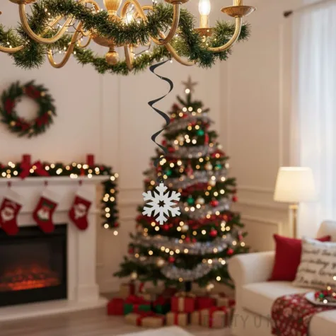 swiderki wiszace swiateczne sniezynki srebrno czarne 6 szt