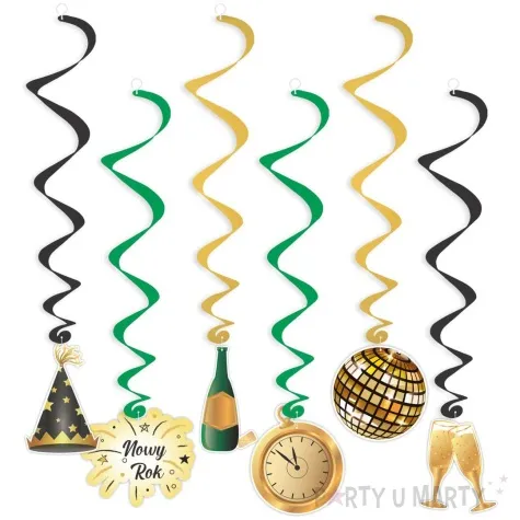 swiderki wiszace szampanski nowy rok zloto zielone 6 szt