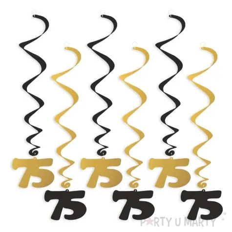 swiderki wiszace urodzinu 75 czarno zlote 6 szt