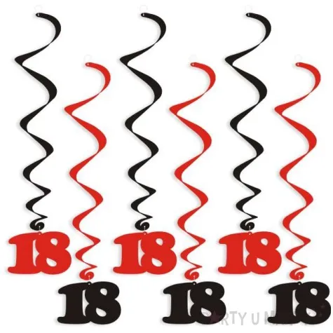swiderki wiszace urodziny 18 czarno czerwone 6 szt