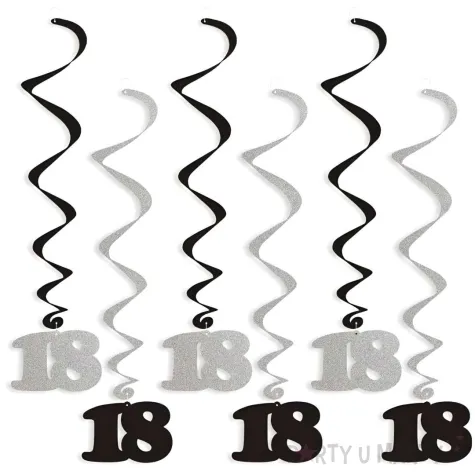 swiderki wiszace urodziny 18 czarno srebrne 6 szt