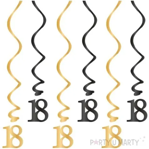 swiderki wiszace urodziny 18 czarno zlote partypal 6 szt