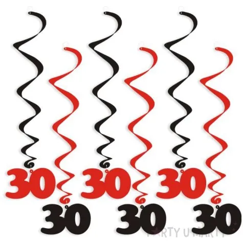 swiderki wiszace urodziny 30 czarno czerwone 6 szt