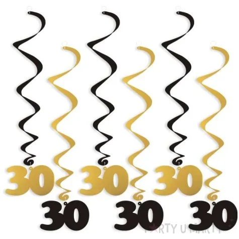 swiderki wiszace urodziny 30 czarno zlote 6 szt