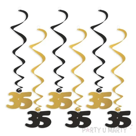 swiderki wiszace urodziny 35 czarno zlote 6 szt