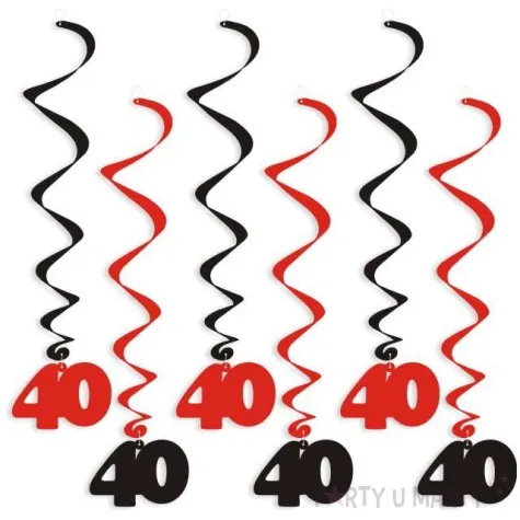 swiderki wiszace urodziny 40 czarno czerwone 6 szt