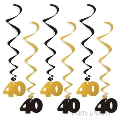 swiderki wiszace urodziny 40 czarno zlote 6 szt