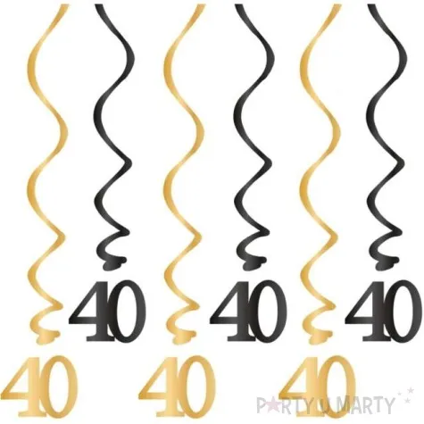 swiderki wiszace urodziny 40 czarno zlote partypal 6 szt