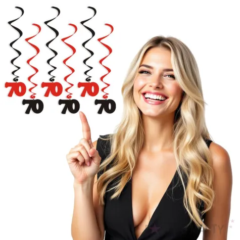 swiderki wiszace urodziny 70 czarno czerwone 6 szt