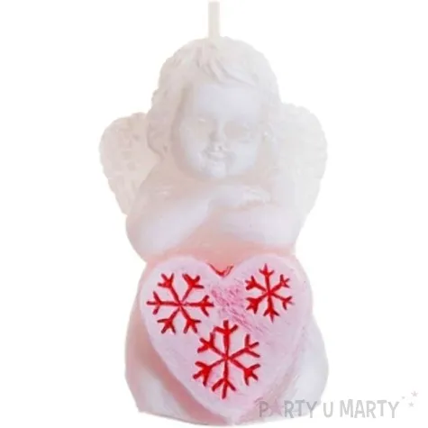 swieca aniolek swiateczny z sercem rozowo biala bartek candles 50 mm