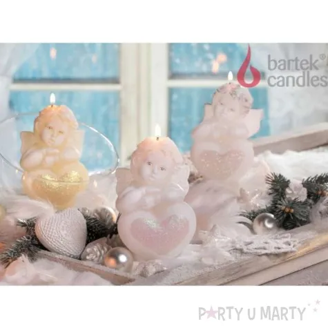 swieca aniolek z serduszkiem irys biala bartek candles 130 mm