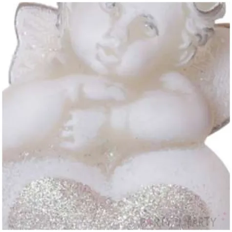 swieca aniolek z serduszkiem srebrny bialy bartek candles 130 mm