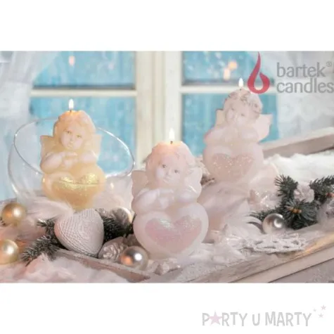 swieca aniolek z serduszkiem zloty ecru bartek candles 130 mm