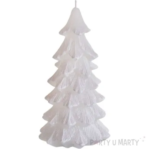 swieca choinka z brokatem biala bartek candles 80 150 mm