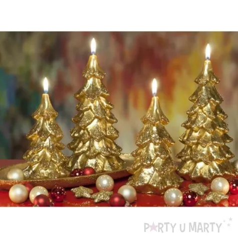 swieca choinka z brokatem zlota bartek candles 80 150 mm