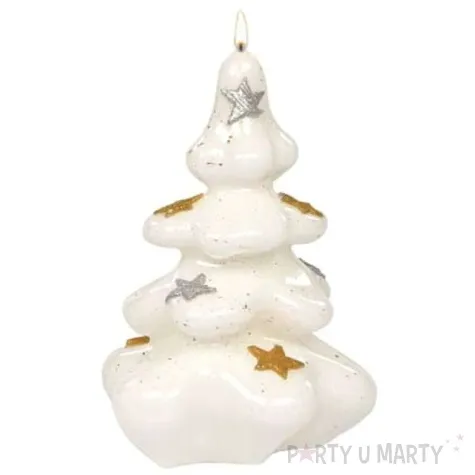 swieca choinka z gwiazdkami biala adpal 120 80 mm