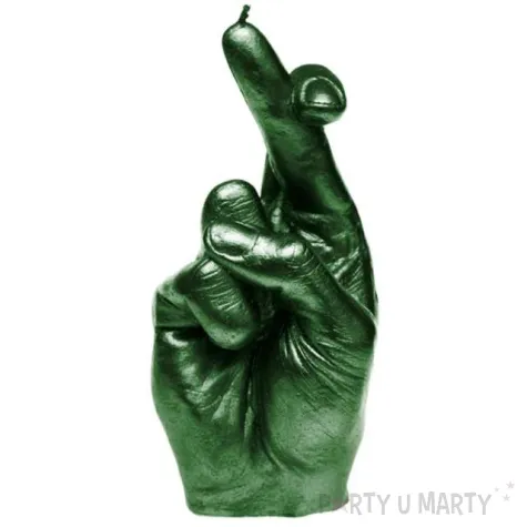 swieca dlon skrzyzowane palce zielony metalik candellana 230 mm