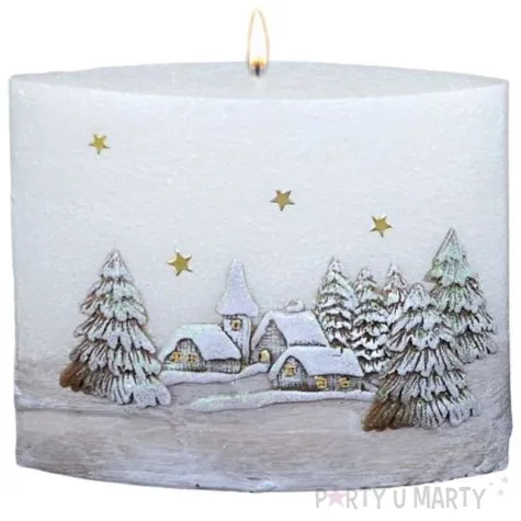 swieca elipsa zimowa wioska dioda led bialo brazowa adpal 120 140 mm