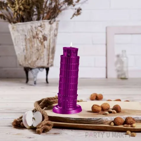 swieca krzywa wieza w pizie rozowy metalik candellana