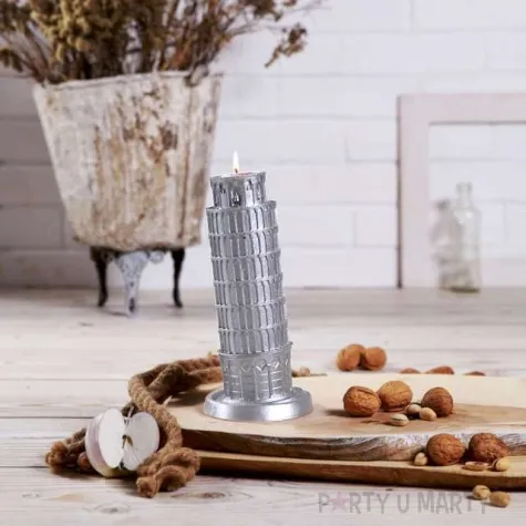 swieca krzywa wieza w pizie srebrna candellana