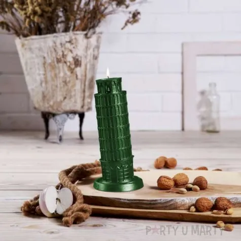 swieca krzywa wieza w pizie zielony metalik candellana