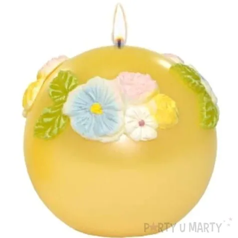 swieca kula mat z kwiatami zolta fi 80mm