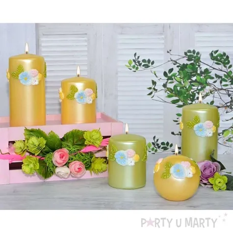 swieca kula mat z kwiatami zolta fi 80mm