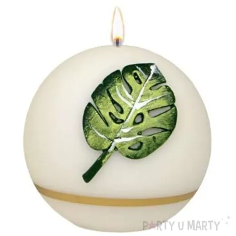 swieca kula mat z lisciem monstera biala fi 80mm