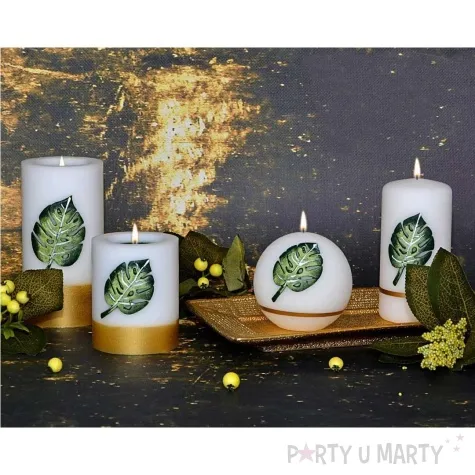 swieca kula mat z lisciem monstera biala fi 80mm