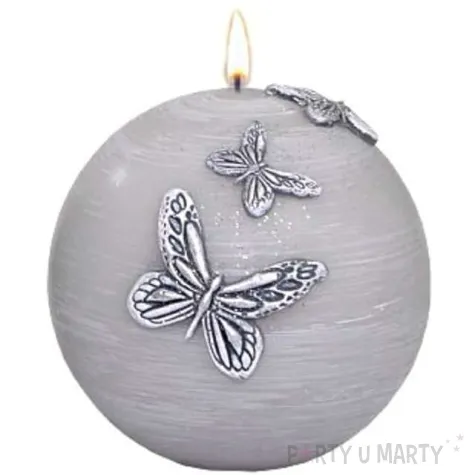 swieca kula mat z motylami szara fi 80mm