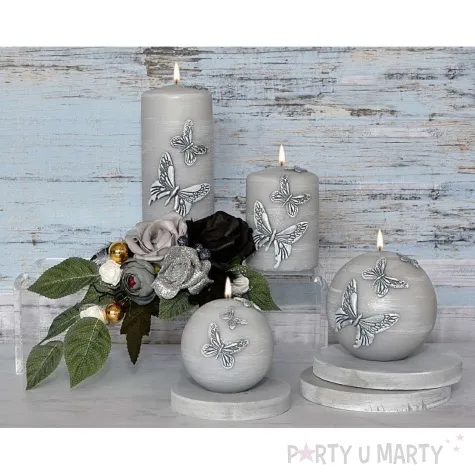 swieca kula mat z motylami szara fi 80mm