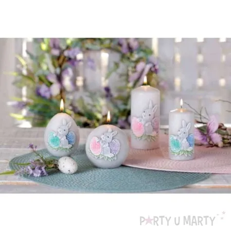 swieca kula z zajaczkiem fi 80 szaro zielona bartek candles