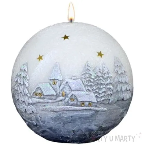 swieca kula zimowa wioska bialo szara adpal 100 mm