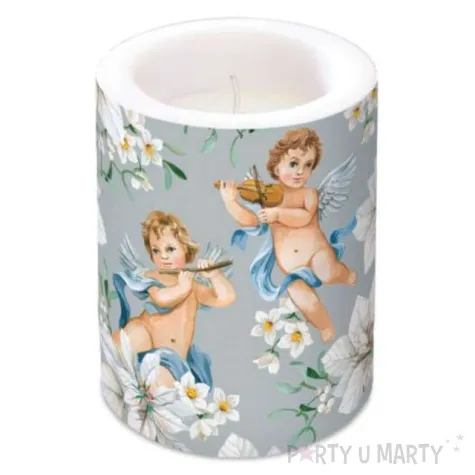 swieca pienkowa anioly w kwiatach srebrna paw 120 100mm